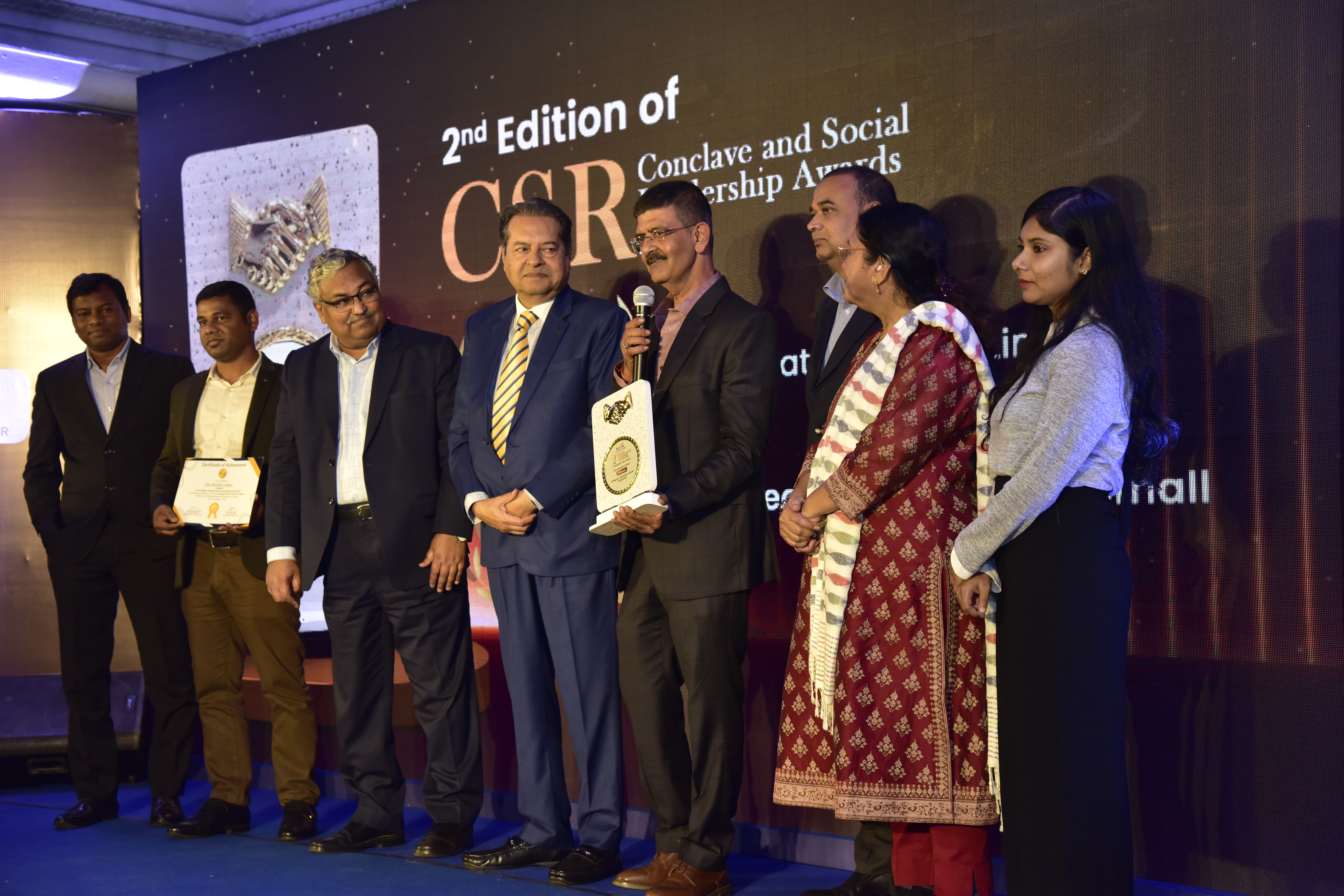 Minda Corporation Limited, winner in the Empowerment (Small Corporate) category held at the Second edition of the CSR Conclave Social Leadership Awards on December 7th, 2023, at Williamson Magor Hall, The Bengal Chamber premises. 