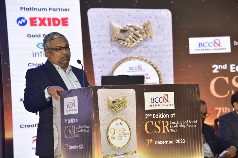 Mr. Gautam Ray, President of BCC&I delivering the Welcome address at the Second edition of the CSR Conclave Social Leadership Awards on December 7th, 2023, at Williamson Magor Hall, The Bengal Chamber premises. 