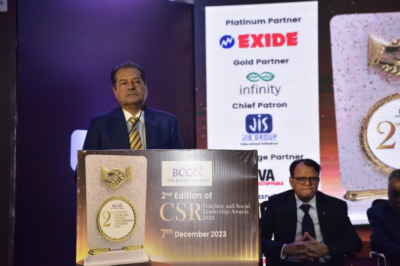 Dr Bhaskar Chatterjee, Former Director General & CEO, Indian Institute of Corporate Affairs, at the Inaugural Session of the Second edition of the CSR Conclave Social Leadership Awards on December 7th, 2023, at Williamson Magor Hall, The Bengal Chamber premises. 