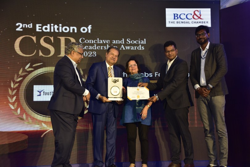 Youth 4 Jobs Foundation, winner of the Large Project (NGO) category held at the Second edition of the CSR Conclave Social Leadership Awards on December 7th, 2023, at Williamson Magor Hall, The Bengal Chamber premises. 